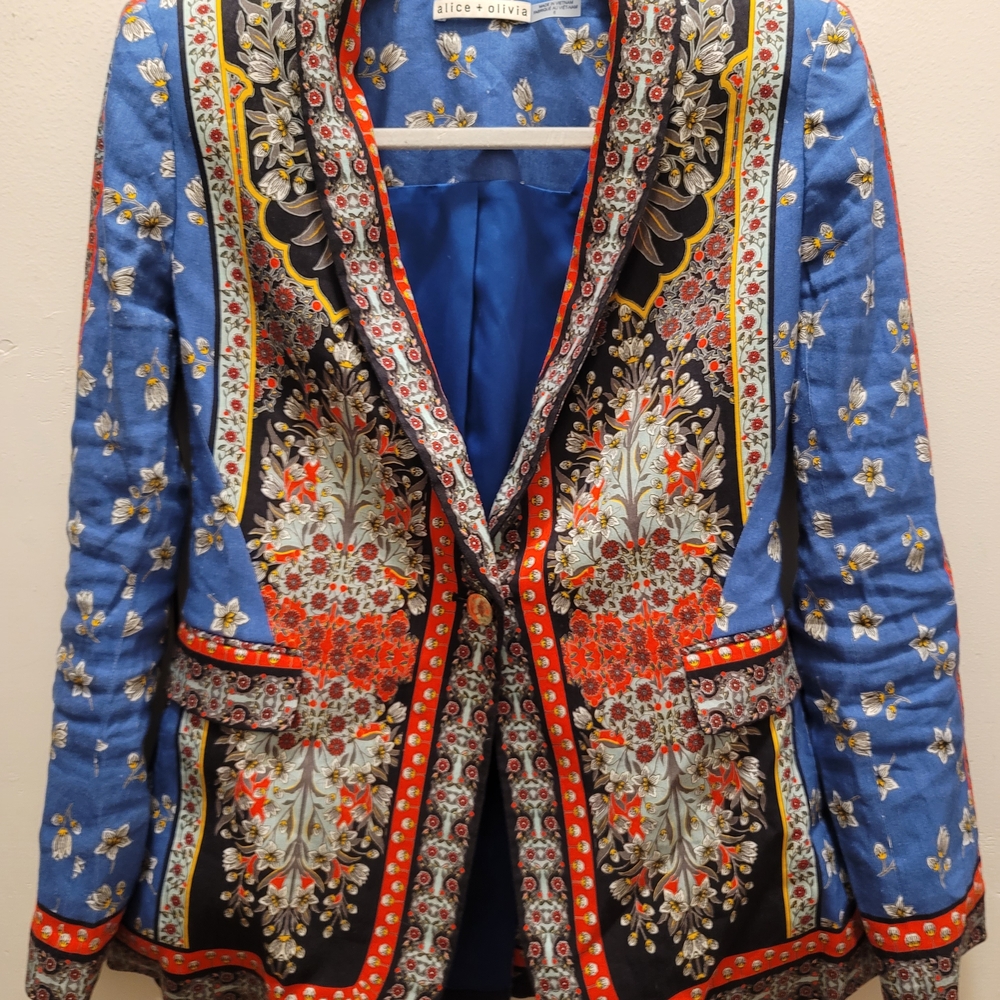 Alice + Olivia Women's Macey Daffodil Linen Multicolor Floral Blazer